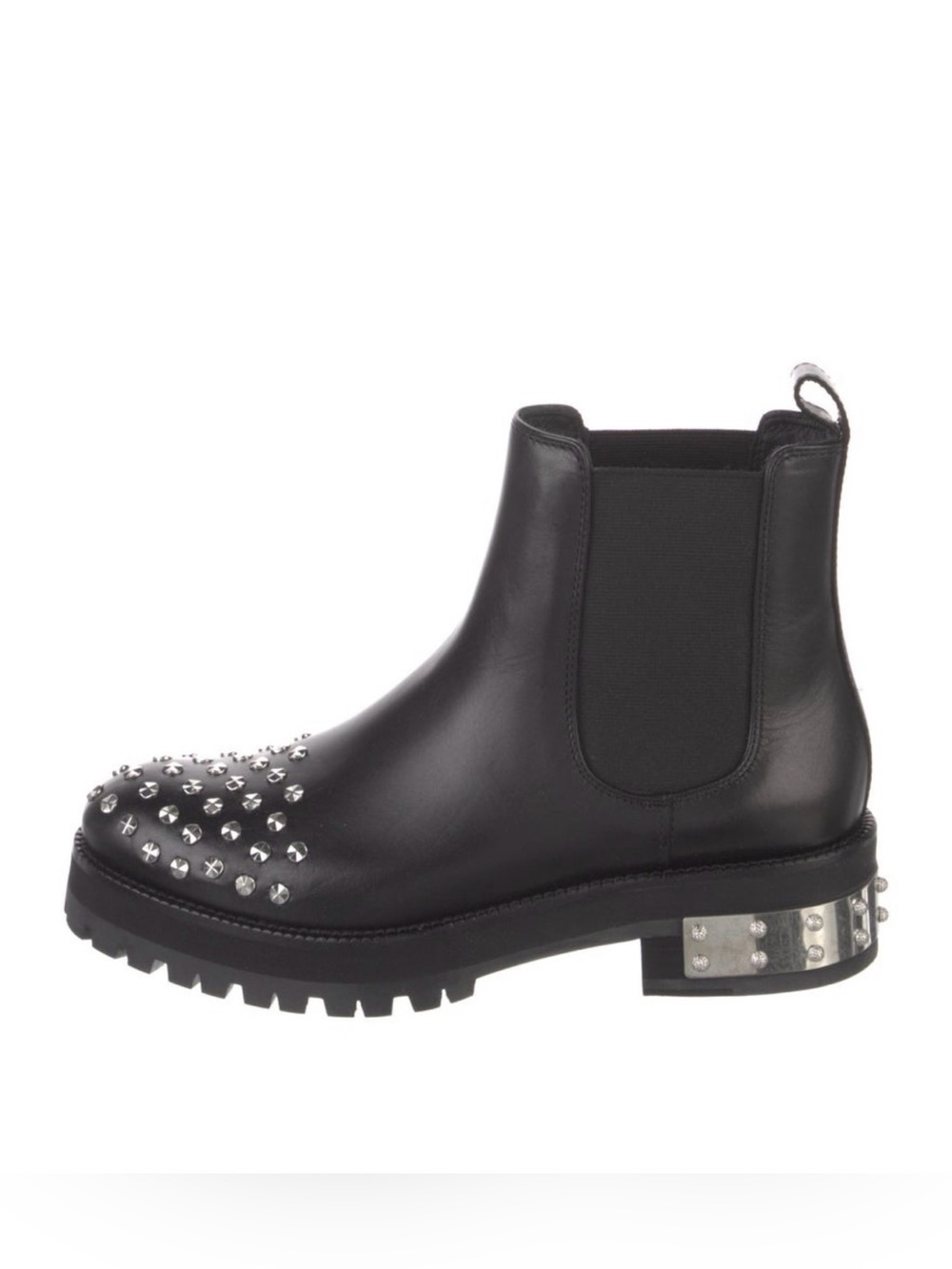 Alexander McQueen Black Leather Studded Chelsea Boot with Silver Stud Accents